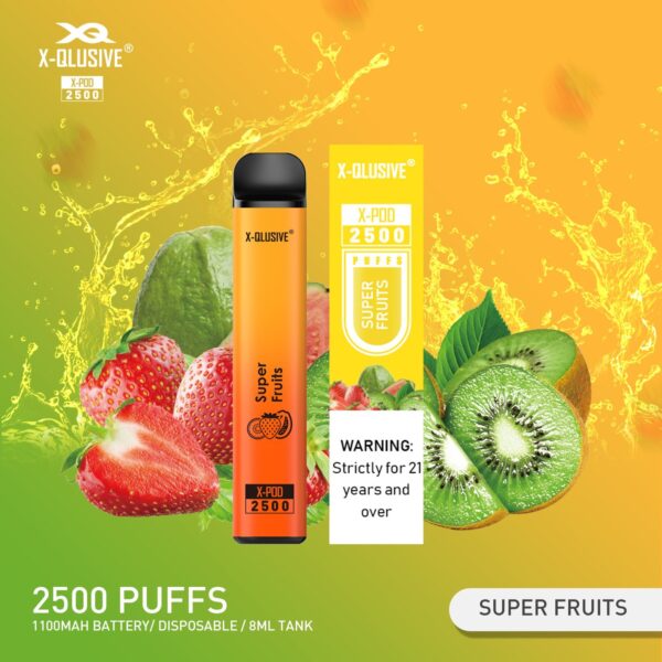 X-QLUSIVE SUPER FRUITS – 2500 PUFFS (Strawberry Kiwi Pomegranate)