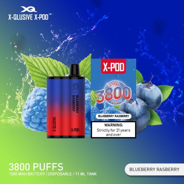 X-QLUSIVE X-POD BLUEBERRY RASPBERRY – 3800 PUFFS