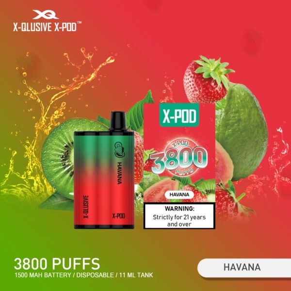 X-QLUSIVE X-POD HAVANA (Strawberry Kiwi Guava) – 3800 PUFFS